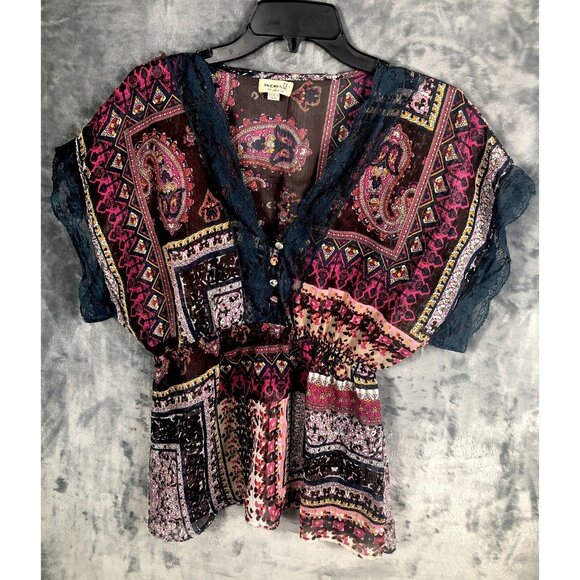 ONE WORLD Tops - One World Woman's Shirt V-neck Blouse Elastic Waist Short Sleeve Adult Large